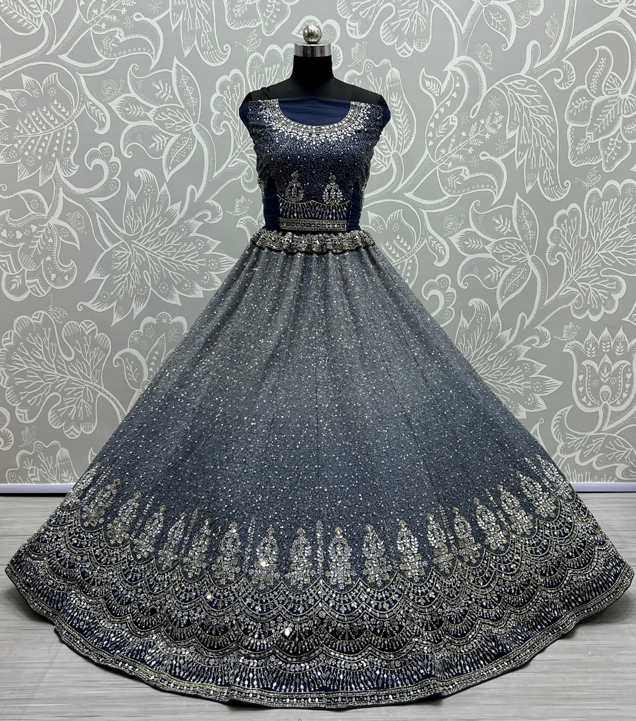 Net Embroidery Lehenga Choli In Light Blue Colour